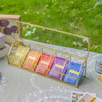 NCYP Glass Tea Bags Organizer with 5 Grids Compartments, Indoor Counter Top Brass Display Case with Lid, Storage Box, Gold, Decor, Teabag Storage, 14.5 x 3.6 x 3.66 Inches (Glass Box Only)