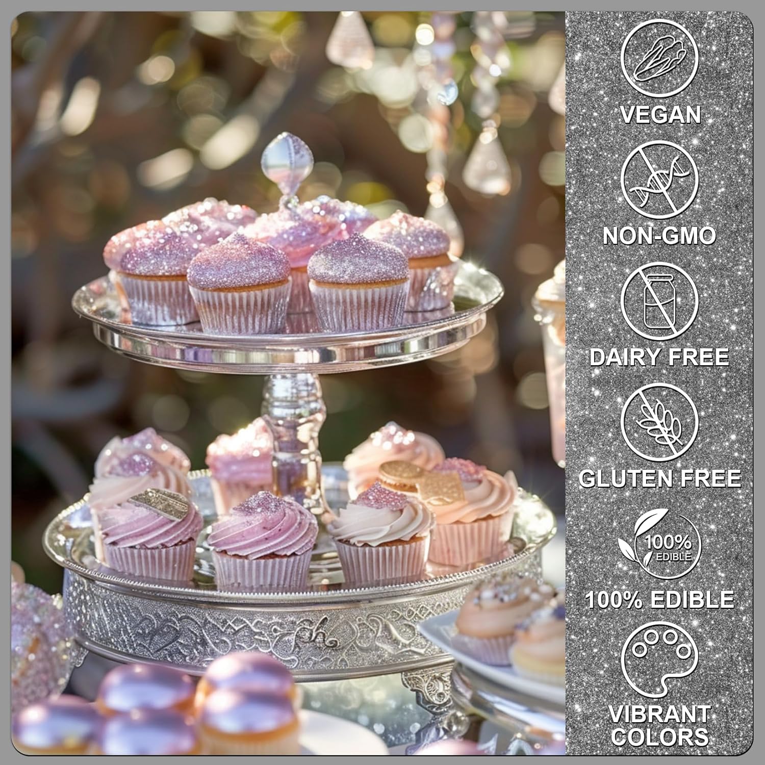 Black Edible Glitter - 5g Food Grade Cake Decorating Shimmering Glitter, Edible Sprinkle Luster Dust for Drinks, Chocolates, Fondant, Strawberries, Cupcakes, Candy, Cookie - Vegan