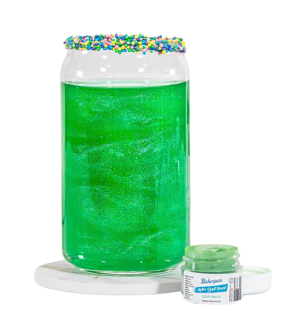 Bakerpan Pearl Luster Dust Edible, Leaf Green Edible Glitter for Cocktails, 4 Grams Edible Glitter for Cake Decorating, Cookies, Chocolates and Candies, Drinks (Made in USA)