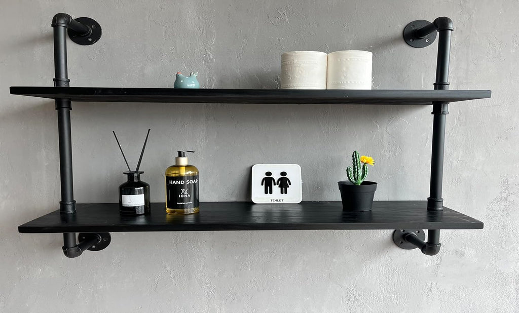 Floating Bookshelf Shelves Industrial Pipe Shelving Pipe Shelf Rustic Black Wall Shelves 36 Inch Farmhouse for Wall Mounted