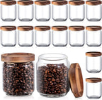 Irenare 16 Pcs 17 oz/ 500 ml Glass Canister Food Airtight Sealed Clear Borosilicate Glass Storage Jars with Lids Kitchen Spice Containers for Serving Coffee Sugar Tea Beans Candy Nuts Pantry (Wood)