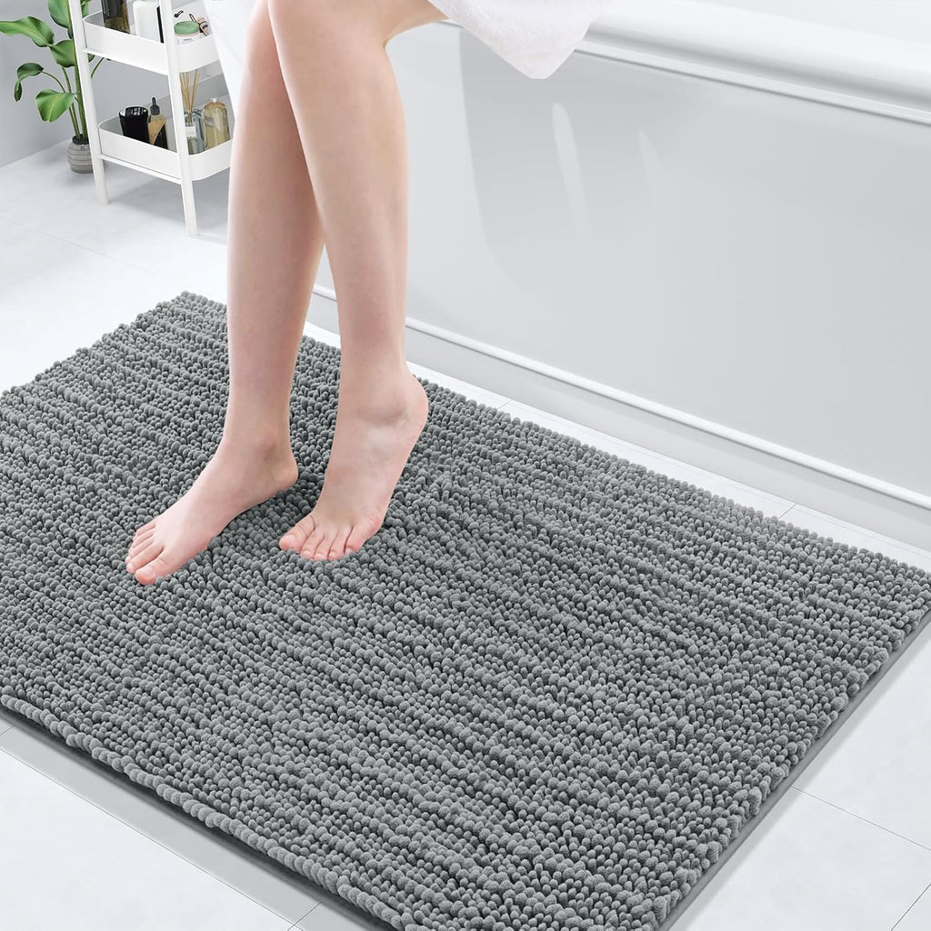 Arotive Luxury Chenille Bathroom Rug Mat, Extra Soft Thick Absorbent Shaggy Bath Rugs, Non-Slip Machine Wash Dry, Plush Bath Mats for Bathroom, Shower and Tub, 45x27, Grey