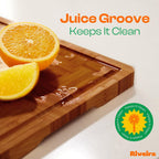 Riveira Bamboo End Grain Wood Cutting Board – Gourmet Bamboo Grandeur: 18 x 12 Wooden Cutting Board – Wooden Cutting Boards For Kitchen Decorative – Innovative Juice Grooves