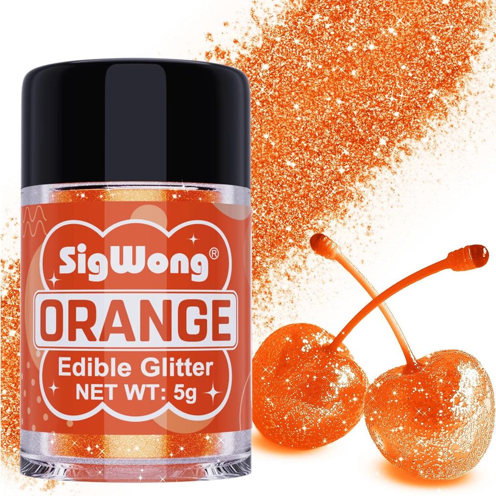Orange Edible Glitter - 5g Food Grade Cake Decorating Shimmering Glitter, Edible Sprinkle Luster Dust for Drinks, Chocolates, Fondant, Strawberries, Cupcakes, Candy, Cookie - Vegan