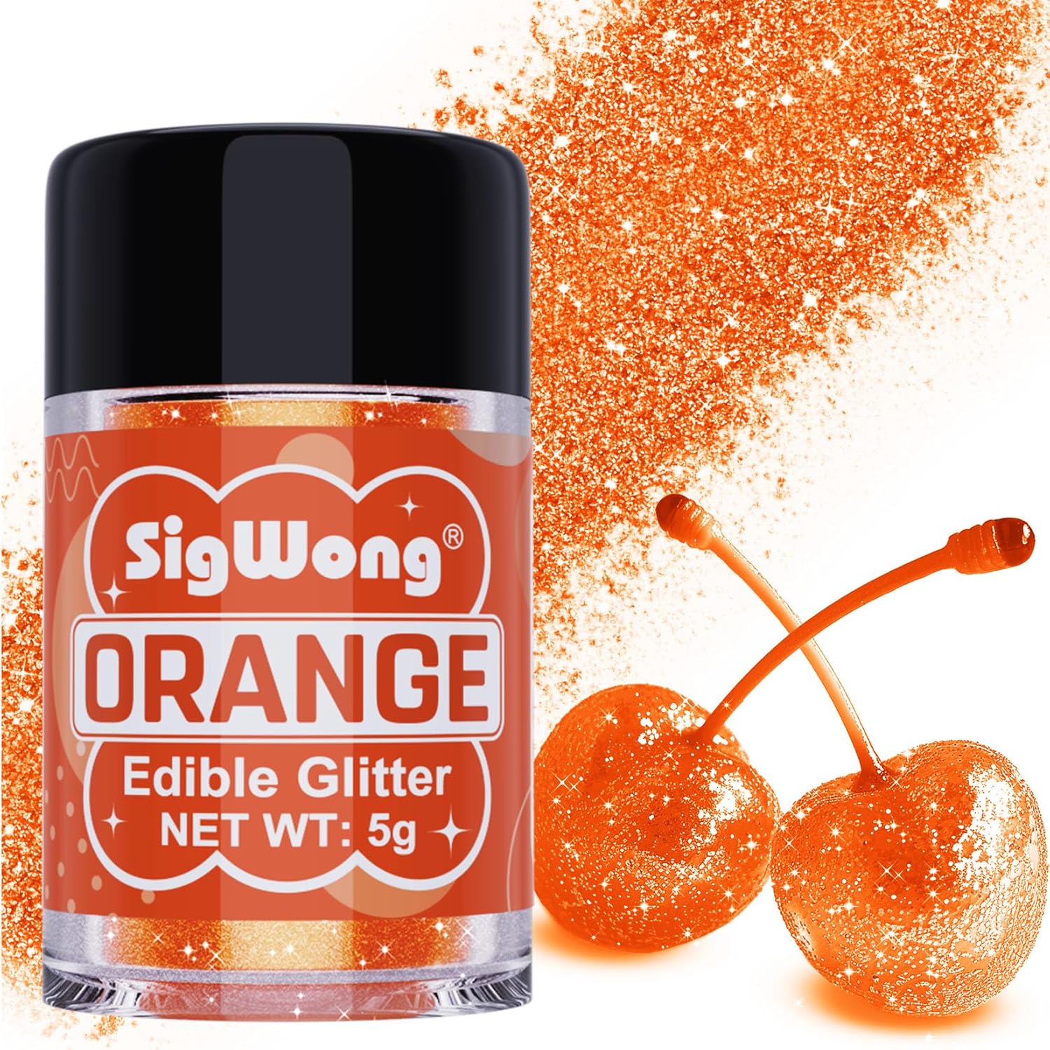 Orange Edible Glitter - 5g Food Grade Cake Decorating Shimmering Glitter, Edible Sprinkle Luster Dust for Drinks, Chocolates, Fondant, Strawberries, Cupcakes, Candy, Cookie - Vegan