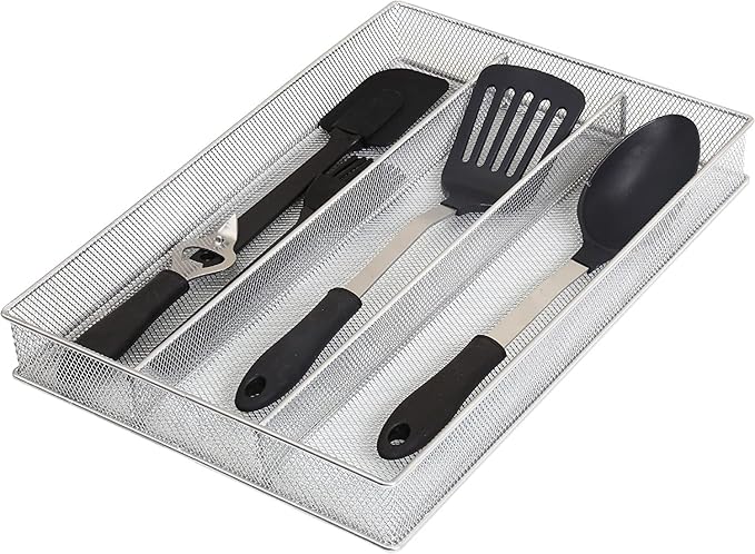 YBM HOME Metal Silverware Organizer for In-Drawer Cutlery Storage, 3 Compartment Mesh Cutlery Flatware Tray Sorts Kitchen Utensils, Great for Office Supplies 1150-12