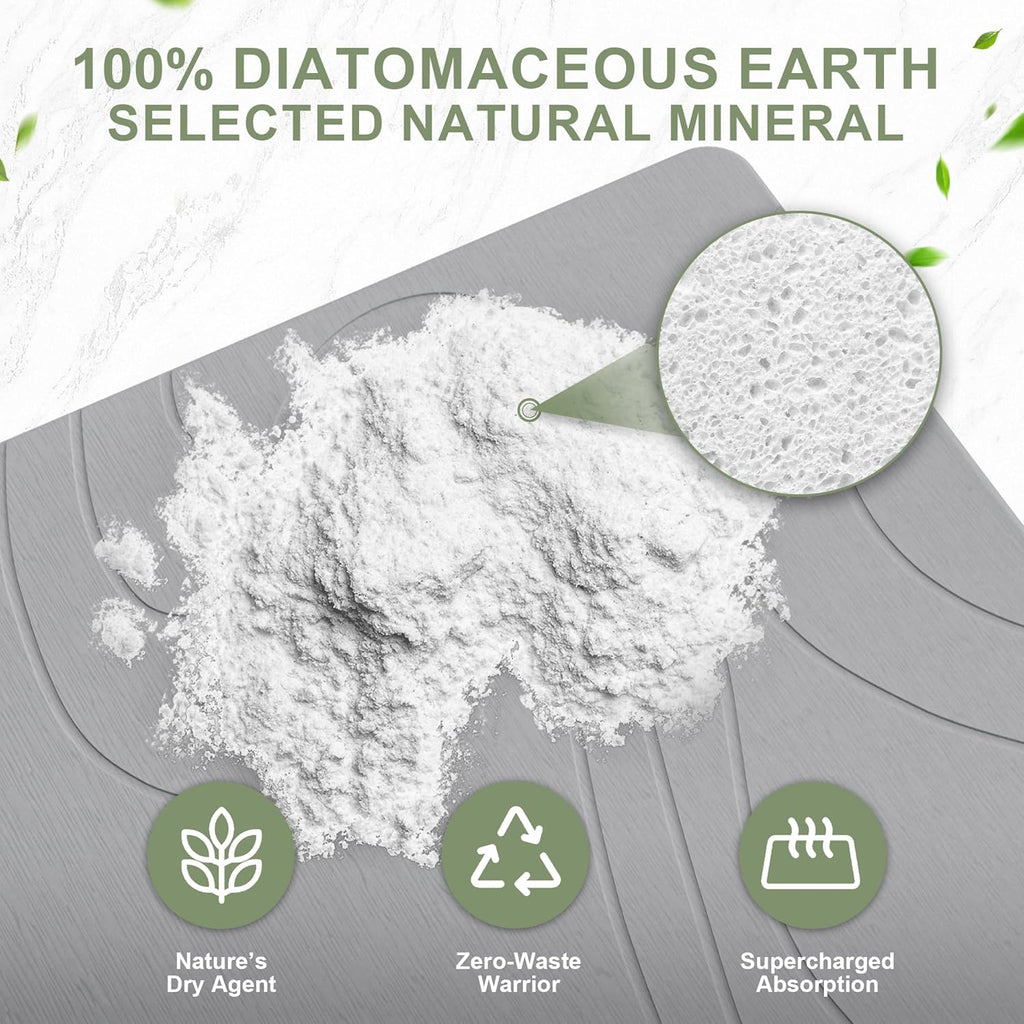 Large Stone Drying Mat for Kitchen Counter, 24" × 16" Diatomite Dish Drying Mat, Quick Dry Stone Mats, Ultra Absorbent Natural Diatomaceous Earth Mats for Dished, Bottles, Dark Grey