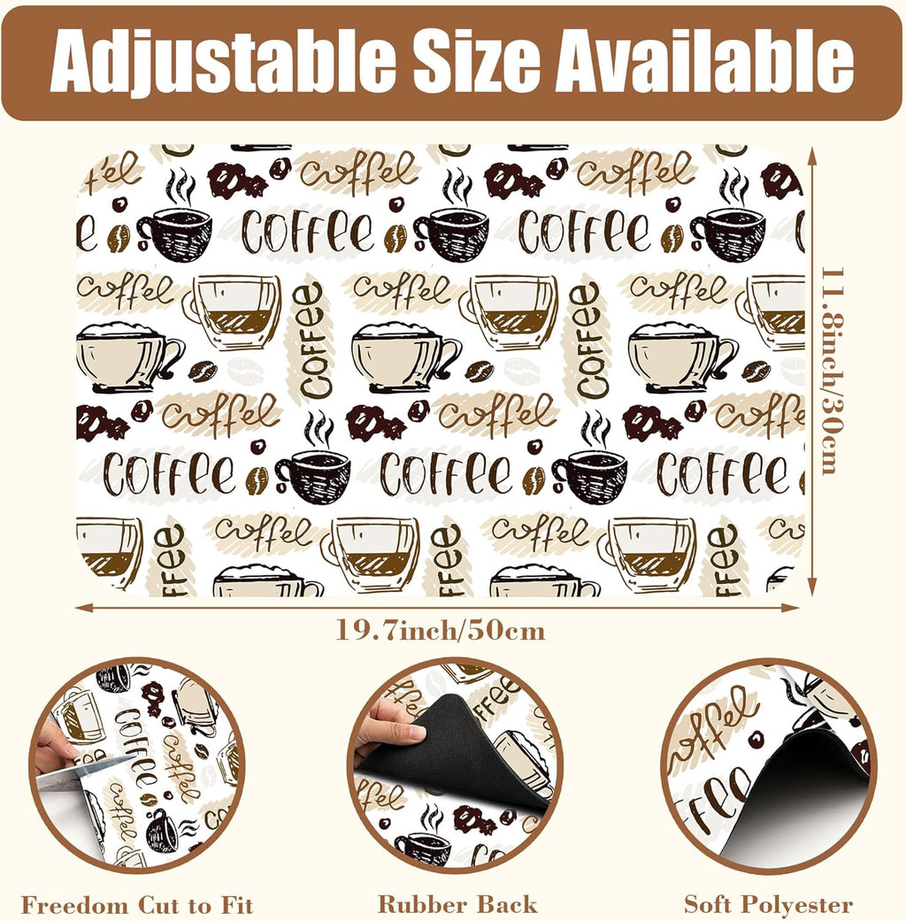 Coffee Cute Doodle Dish Drying Mat for Kitchen Counter Coffee Bar Mat Hide Stain Absorbent Rubber Backed Drying Rack Pad Fit Espresso Machine Table Accessories 11.8 x 19.7 Inch