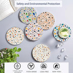 6 Pcs Coasters for Drinks with Holder, Terrazzo Marble Absorbent Ceramic Coasters with Cork Base,Cute Funny Table Drinks Coasters Tabletop Protection Mat,Table Home Decor,4 Inches