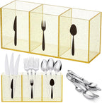 Suzile Acrylic Cutlery Storage Organizer Bin Silverware Caddy Countertop Knife Spoon and Fork Holder Kitchen 3 Section Tableware Storage Box for Cabinet Indoor Home Flatware Dining Room(Gold Pink,M)
