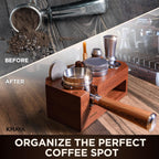KHAVA Espresso Tamping Station | Wooden Coffee Tamper Station 51-54 mm | Espresso Organizer & Portafilter Holder | Coffee Station Organizer for Countertop | Espresso Accessories for Coffee Bar, Brown