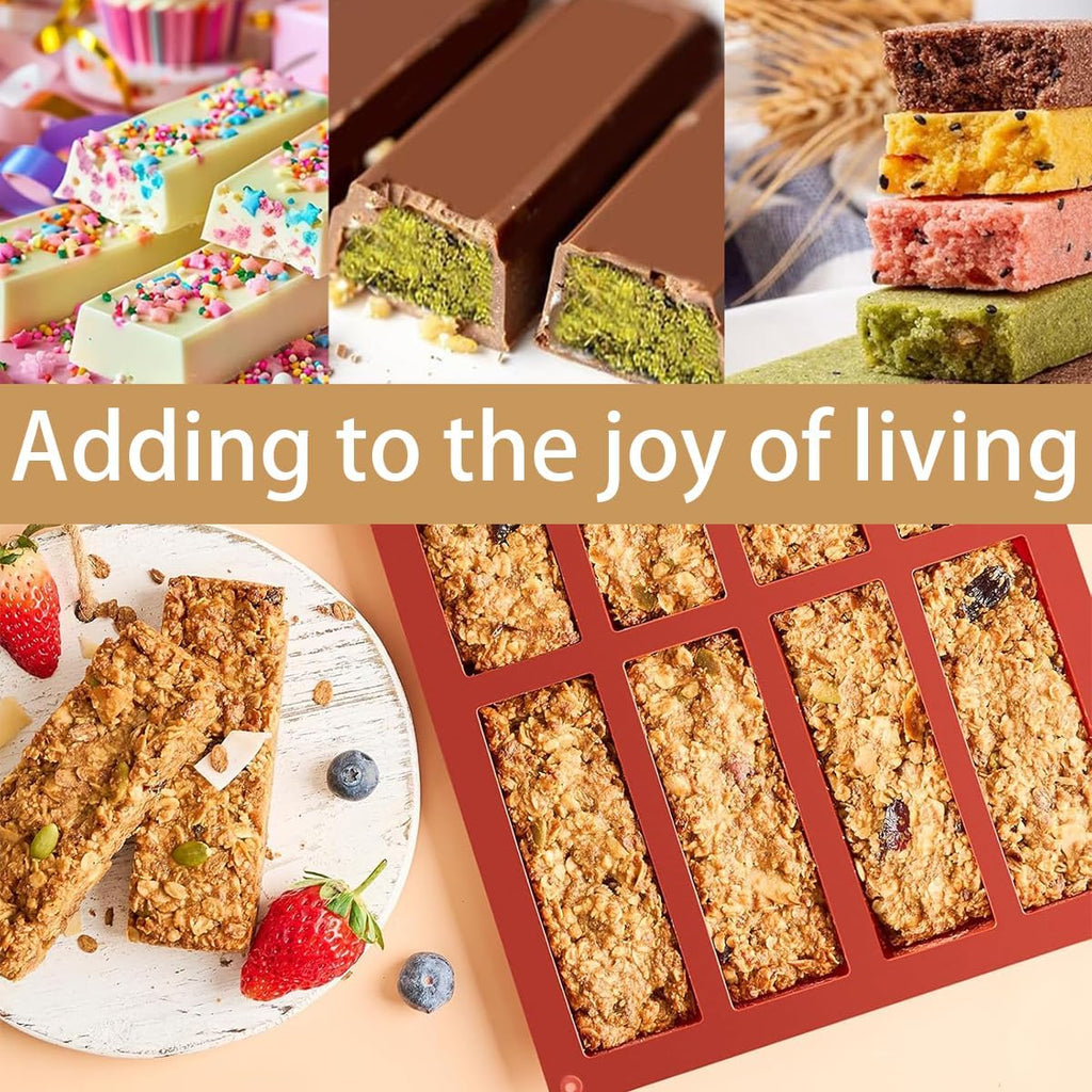 Rectangle Silicone Molds For Baking，1 Inch Deep Chocolate Bar Mold - 8 Cavity，Homemade Granola Cereal Candy Bar Mold - Set Of 2