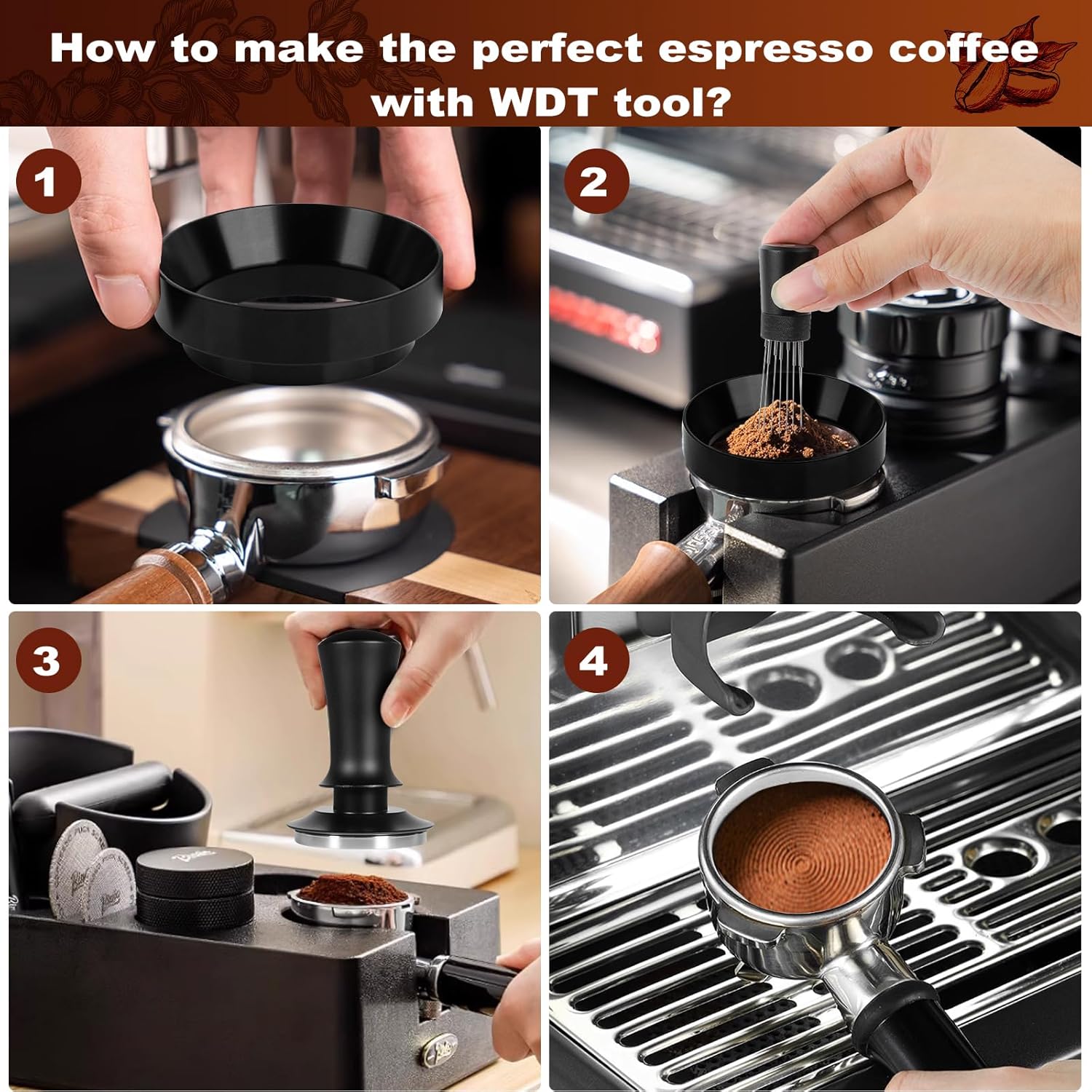 Espresso Accessories Kit 51mm, Coffee Tamper with Spring Loaded Calibration, 316 Stainless WDT Tool with Magnetic Stand and Dosing Funnel Set Fits Espresso Machine Press and 51mm Portafilters