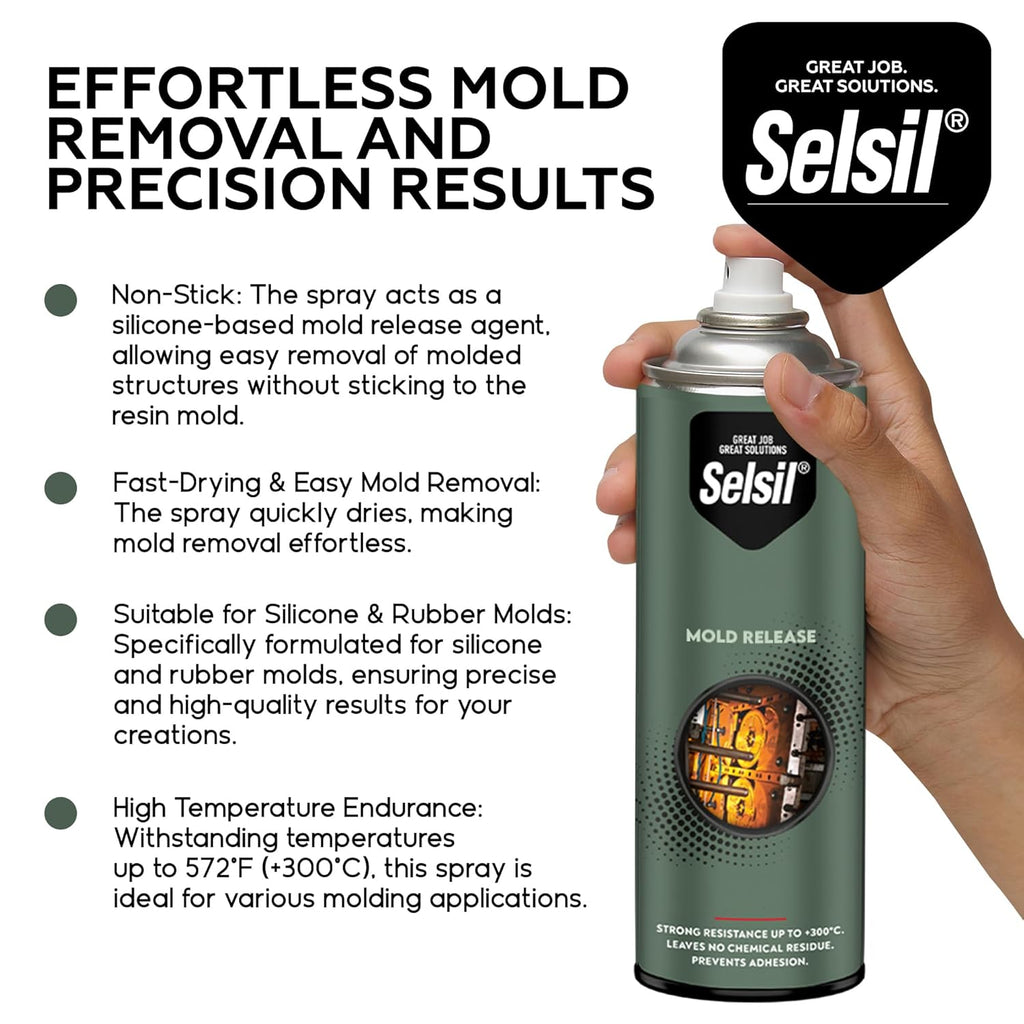 SELSIL Silicone Mold Release Aerosol Spray (2 x 13.5 fl oz) Professional Resin Mold Releaser, Non-Stick, Fast-Drying & Easy Mold Removal, (Pack of 2)