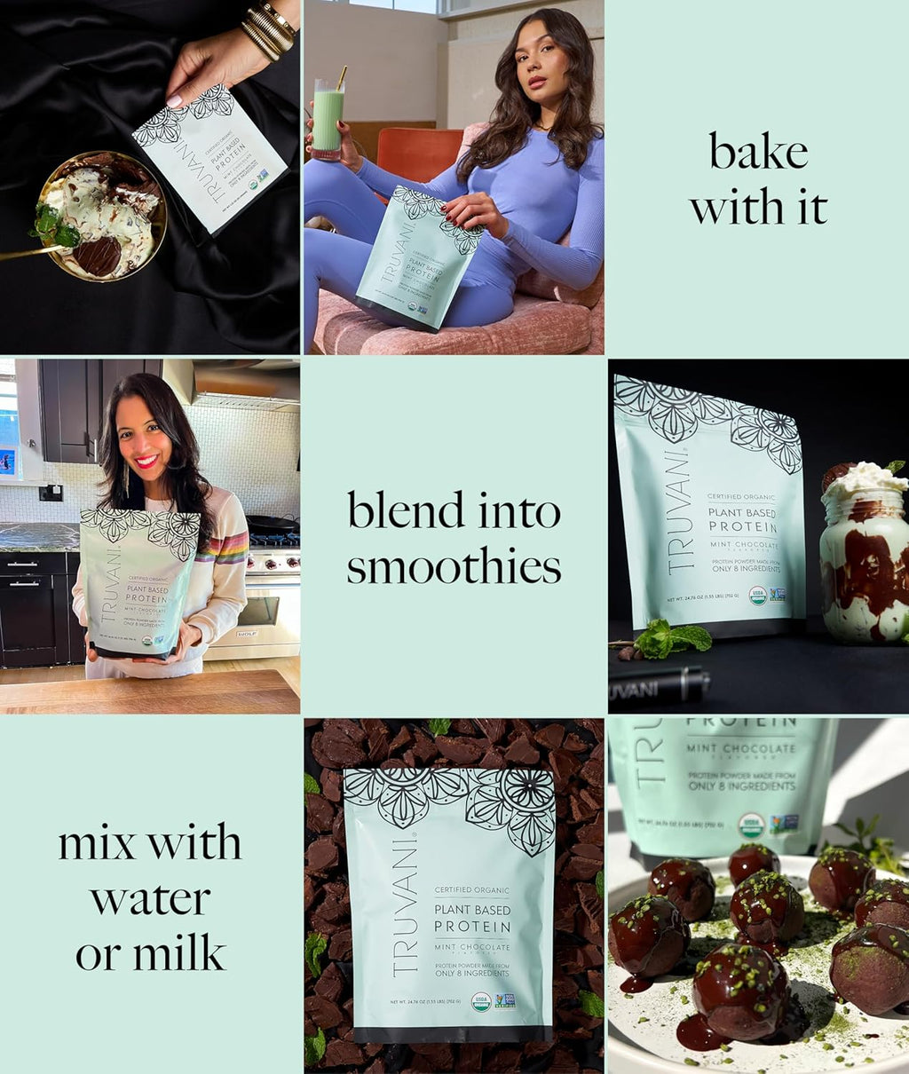 Truvani Vegan Pea Protein Powder | Mint Chocolate | 20g Organic Plant Based Protein | 20 Servings | Keto | Gluten & Dairy Free | Low Carb | No Added Sugar