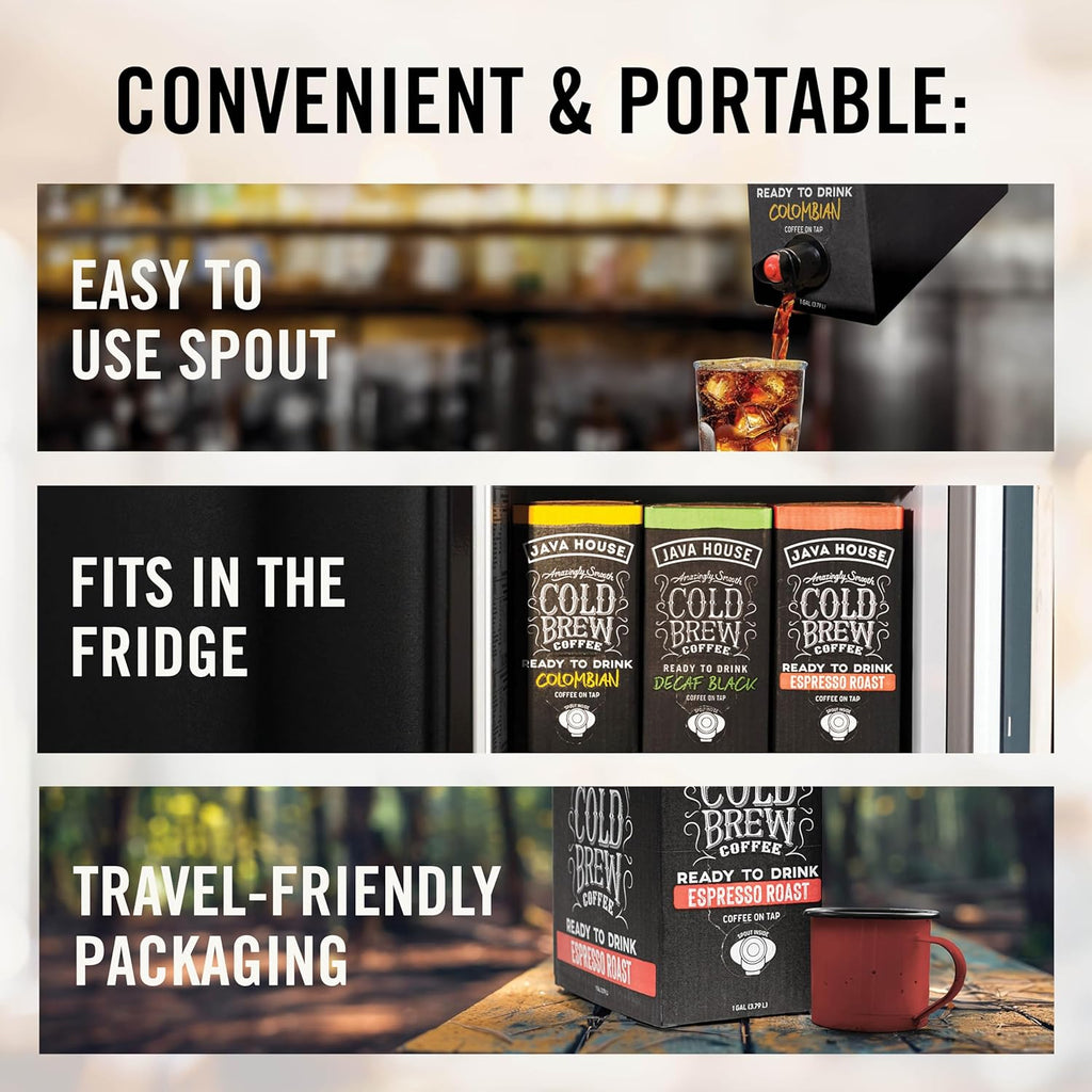 Java House Cold Brew Coffee on Tap – Premium 100% Arabica Dark Roast – Smooth Espresso Flavor with Dark Chocolate Notes – 1 Gallon Box (16 Servings) – Ready to Drink, No Brewing Required, Fridge-Friendly