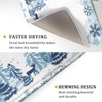 Winter Blue Snowflake Dish Drying Mat Christmas Tree Kitchen Counter Dish Drainer Mats Xmas Forest Deer Moose Dish Dry Pad Bottles Protector for Kitchen Countertop Coffee Bar, 18x24 inch Large