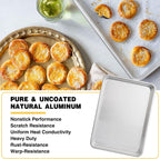 Commercial Quality Baking Sheet Pan Set, Natural Aluminum Cookie Sheet, Umite Chef Encapsulated Galvanized Steel Rim Warp Resistant Baker's Quarter Sheet Pan, Cookie Tray Pans for Baking, Roasting