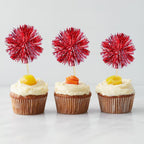 Gyufise 30Pcs Foil Firework Cupcake Toppers Sparkle Tinsel Cake Toppers Tinsel Drink Cake Decoration Cocktail Picks for Birthday Wedding Graduation Party Supplies Dark Red