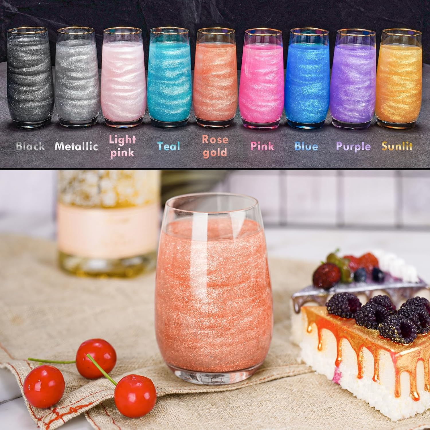 NiHome Edible Food-Grade Glitter Powder Glimmer Luster Dust Metallic Fancy Food Decorating Sprinkle Glimmery Dust for Drink Wine Beverage Cake Bakery Vegan Allergen-Free (Rose Gold, 0.35oz/10g)