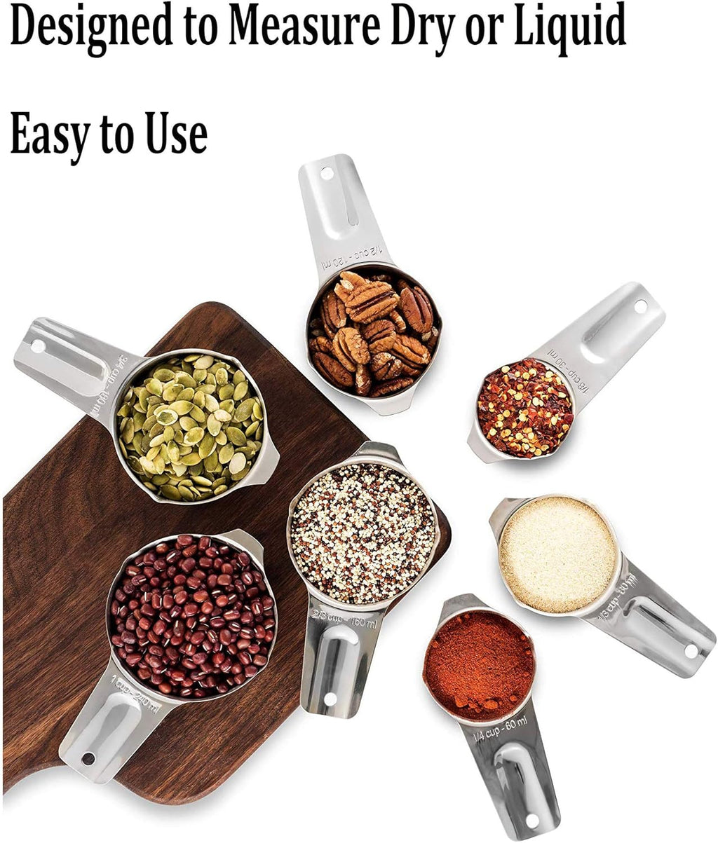 Measuring Cups Stainless Steel 7 Piece Stackable Set for Dry or Liquid Ingredients Measurement - Kitchen Gadgets & Utensils Metal Measuring Cups Best for Cooking & Baking