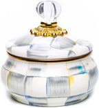 MACKENZIE-CHILDS Enamel Squashed Pot, Cute Enameled Container with Lid, 20 Ounces, Gray-and-White Sterling Check