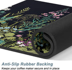 Rnivvi Coffee Mat, 16" x 24" Cute Flower Theme Coffee Bar Mats for Espresso Machine Station Accessories and Organizer, Hide Stain Rubber Backed Absorbent Dish Drying Pad for Kitchen Counter, Black