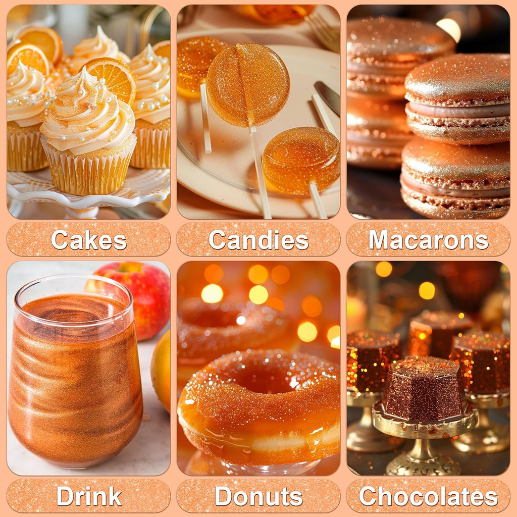Orange Edible Glitter - 5g Food Grade Cake Decorating Shimmering Glitter, Edible Sprinkle Luster Dust for Drinks, Chocolates, Fondant, Strawberries, Cupcakes, Candy, Cookie - Vegan