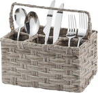 Silverware Holder for Party Plastic Utensil Holder Wicker Silverware Caddy Cutlery Holder with Handle Spoon and Fork Organizer Light Gray Utensil Caddy for Kitchen Counter