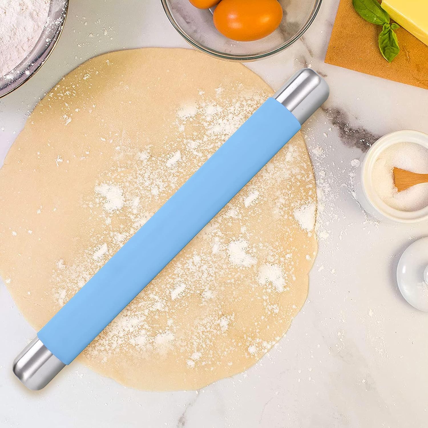 Rolling Pin Dough Roller for Baking with Thickened Non Stick Silicone Metal Handle Rolling Pin Stainless steel Fondant Roller Pin Cookie Pastry Kitchen Accessories 13.8 X 1.5 Inches