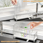 Cisily Extra Large Silver Sponge Holder for Kitchen Sink, Sink Caddy Organizer with High Brush Holder, Kitchen Countertop Organizers and Storage Essentials, Rustproof 304 Stainless Steel