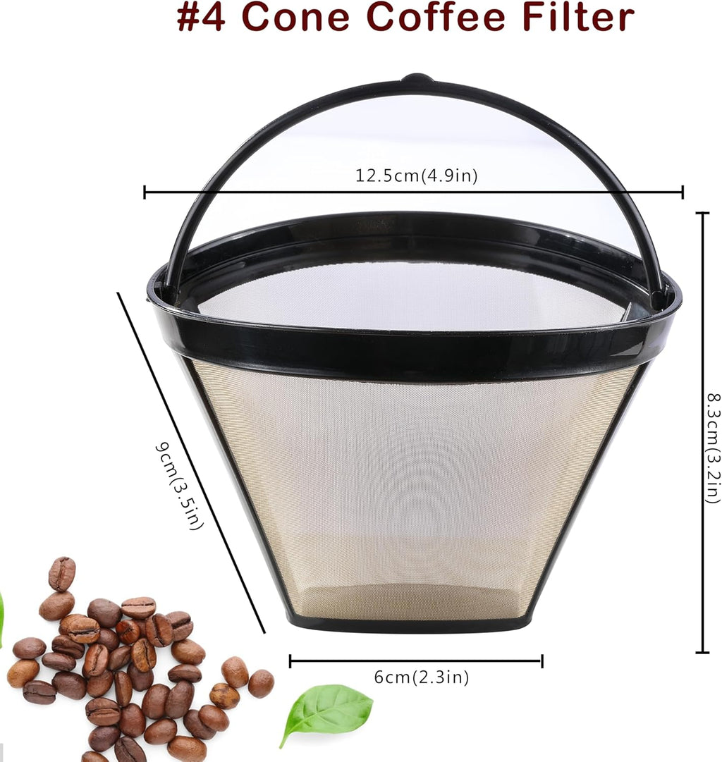 2 Pack Reusable Coffee Filters, Gold Metal Permanent Coffee Filter Basket Replacement for Cuisinart and Ninja Coffee Maker (8-12 Cup), Food-grade and Easy Cleaning