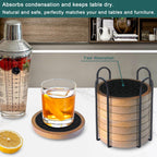 Wood Coasters for Drinks Set of 8, Minacun Absorbent Coaster, Drinks Coasters for Coffee Tabletop Protection, Non-Slip, Non-Stick, Suitable for Kinds of Cups Wooden Table Drink, 4.3 Inch Black