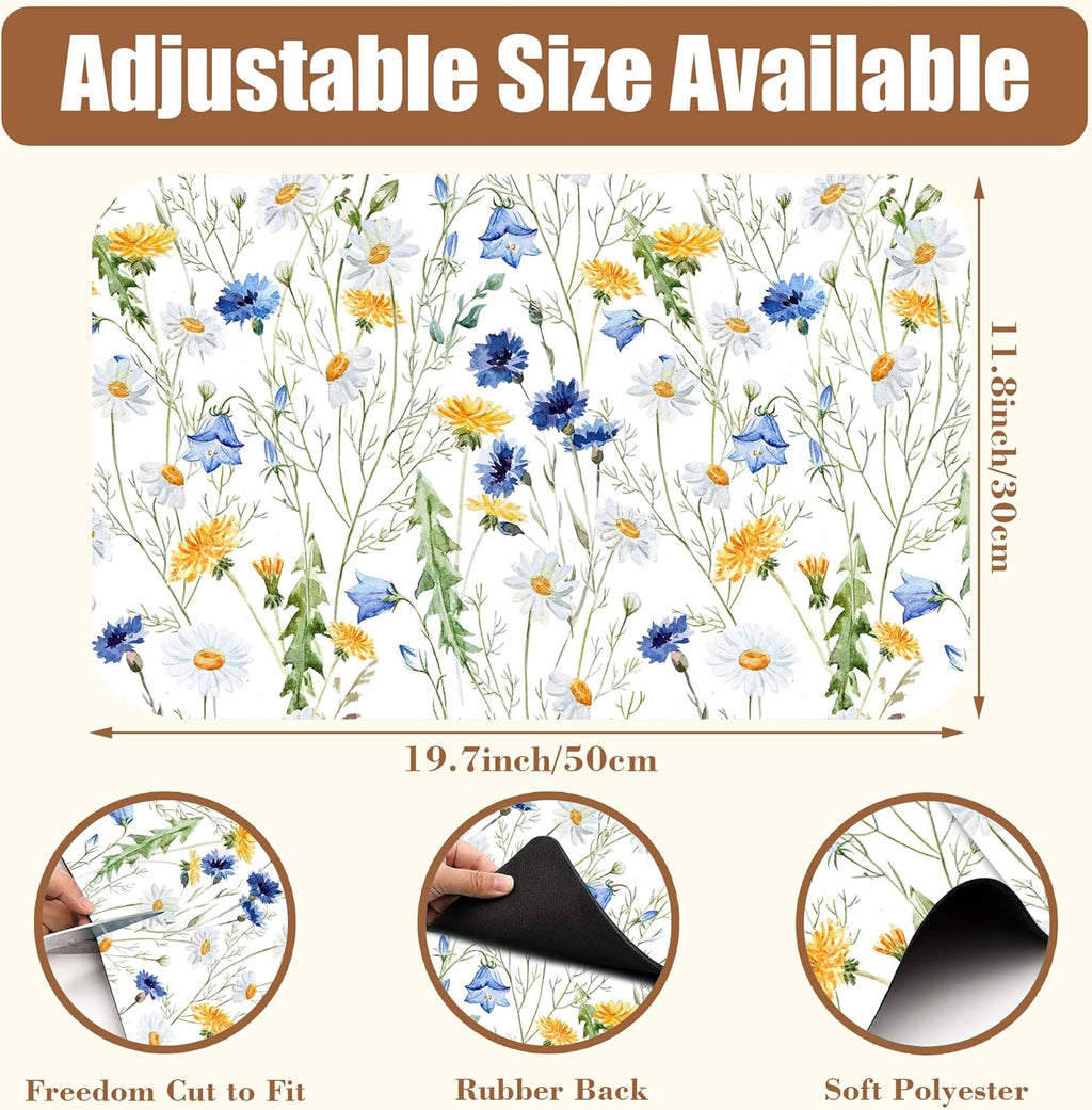 Watercolor Wildflower Dish Drying Mat for Kitchen Counter Hide Stain Absorbent Drying Rack Pad Rubber Backed Coffee Mat Espresso Machine Coffee Bar Accessories 11.8 x 19.7 Inch