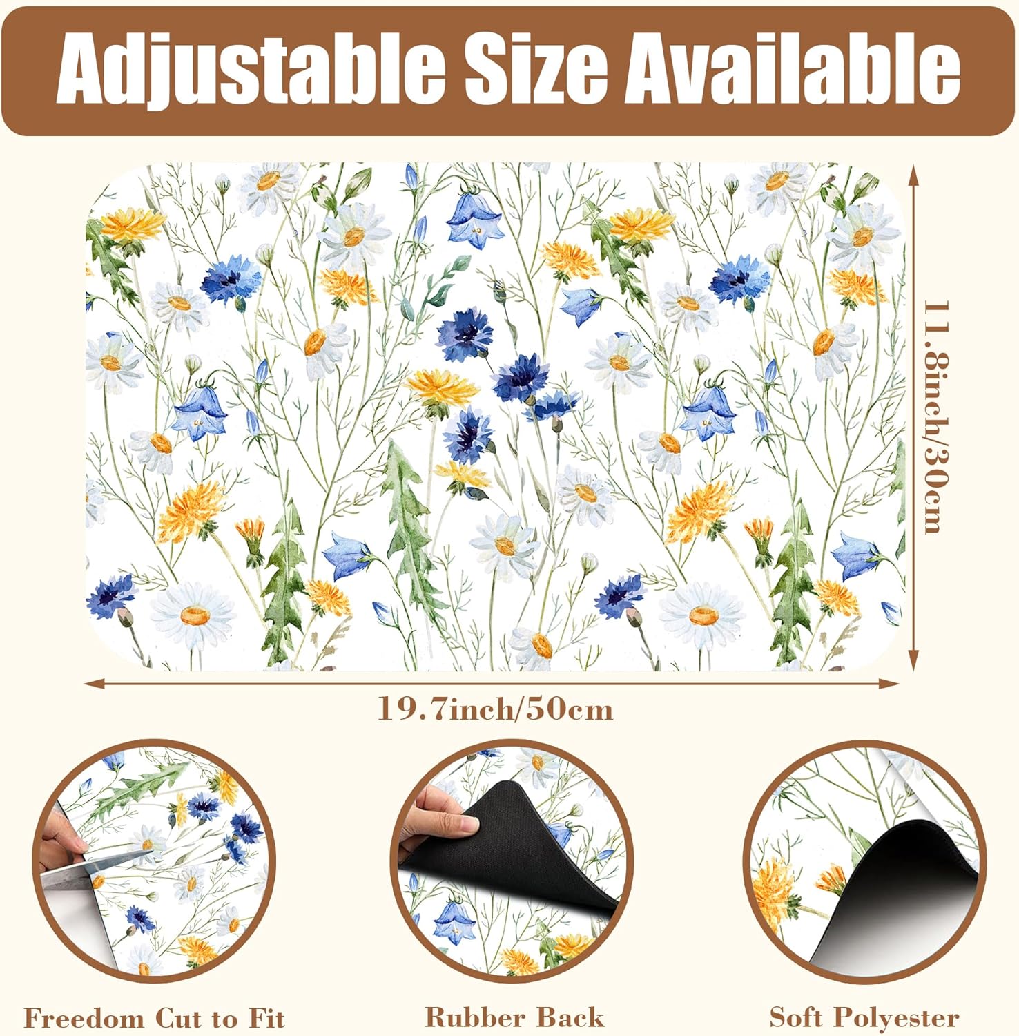 Watercolor Wildflower Dish Drying Mat for Kitchen Counter Hide Stain Absorbent Drying Rack Pad Rubber Backed Coffee Mat Espresso Machine Coffee Bar Accessories 11.8 x 19.7 Inch
