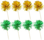 Ephlyn 30Pcs Foil Firework Cupcake Toppers Sparkle Tinsel Cupcake Picks Birthday Cake Decorations Drink Stirrers Cocktail Food Fruit Toothpicks for Baby Shower Graduation Party Supplies Green Gold