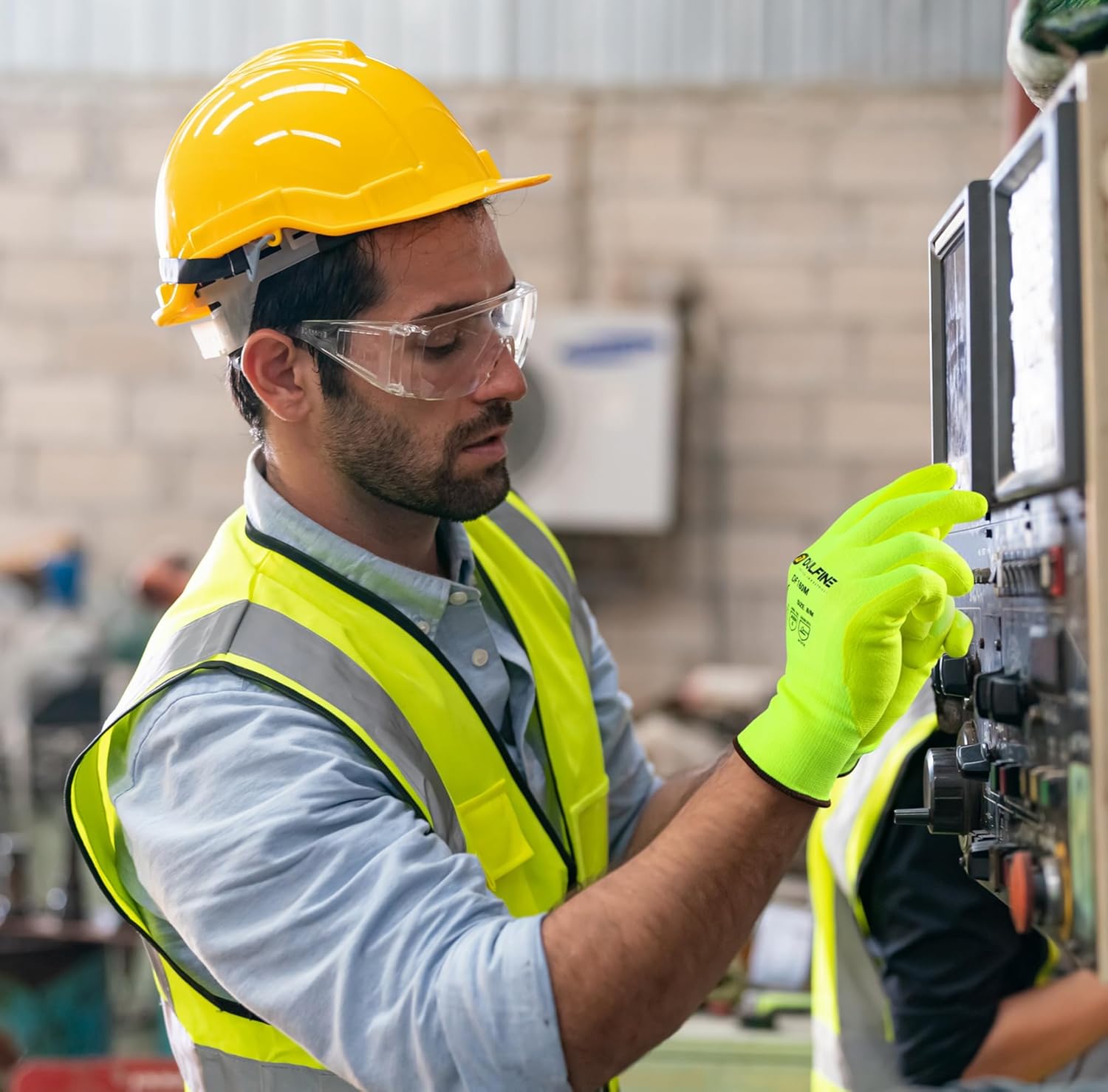 DULFINE Work Gloves for Men and Women,Hi-Vis Yellow Knit Nylon Glove with MicroFoam Nitrile Coated-12 Pairs Pack,Ideal for General Purpose,Automotive,Home Improvement,Painting(Small)