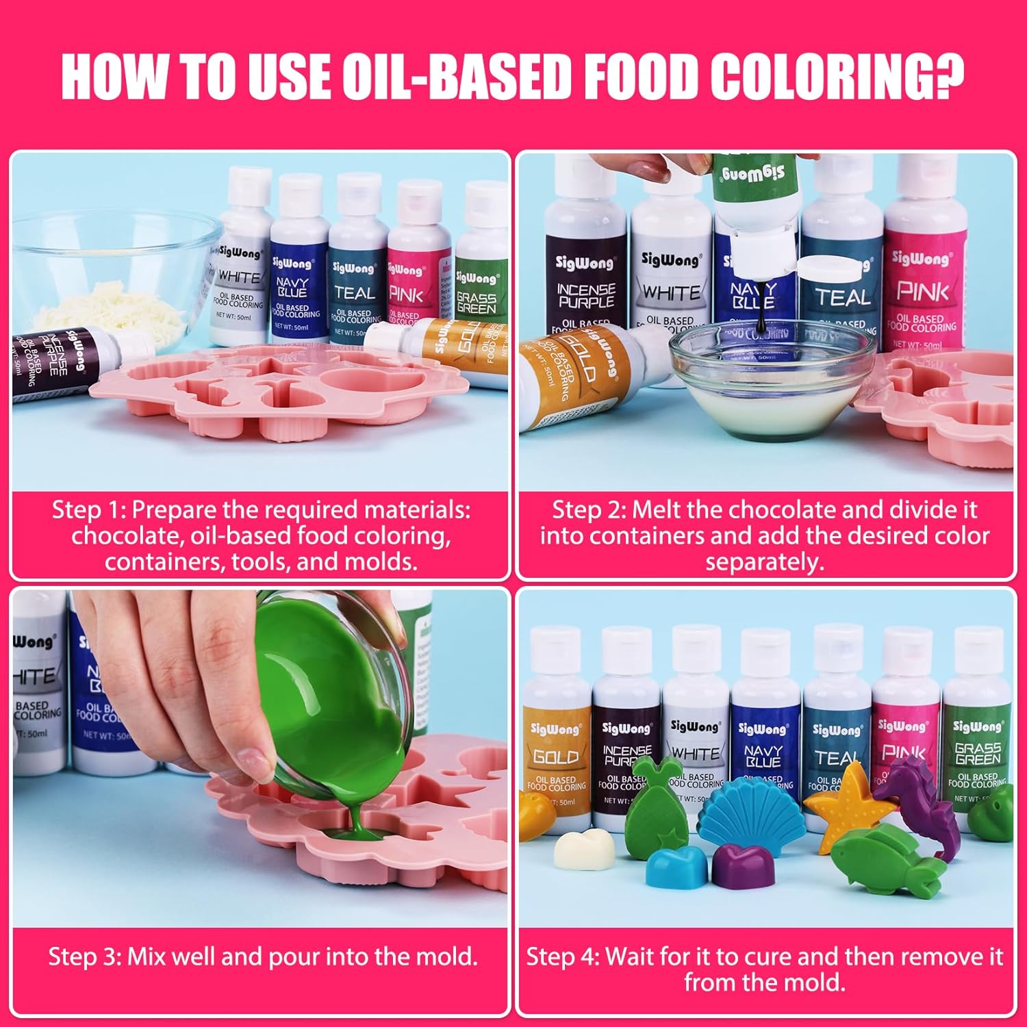 Oil Based Food Coloring for Chocolate - 50ml Rose Upgraded Edible Oil Based Food Dye for Cake Decorating, Baking, Candy Melts, Cookie, Icing Frosting, Fondant, Meringues - 1.69 Fl.Oz Bottles