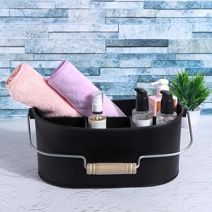 Alpha Living Home 4-Compartment Metal Flatware Caddy Silverware & Condiment Holder Cutlery Organizer Flatware Organizer - Perfect for Kitchen, Dining, and Picnics (Black)