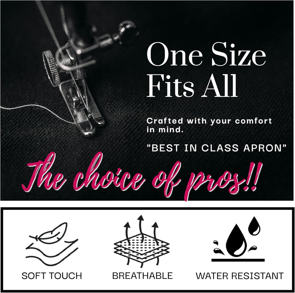 Pomp 2 Pack Premium Bib Aprons | Adjustable Neck + 2 Pockets | Water + Oil Resistance | Men & Women's Kitchen Cooking Aprons