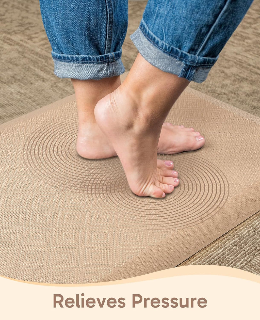 Ophanie Kitchen Mats for Floor, 3/4 Inch Thick Kitchen Rugs, 24'' x 70'' Anti Fatigue Standing Cushioned Mat, Waterproof,Comfort Ergonomic Mat for Office, Home, Sink, Beige Non-Slip Bottom