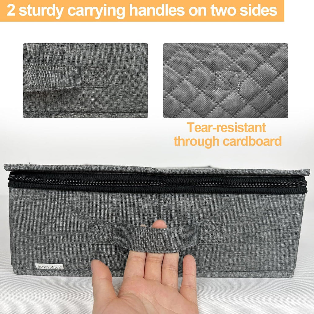 Platter Storage Case - Stackable China Storage Containers Hard Shell with Durable Zipper & Label & Sturdy Handles, 5.3” Height, Structured Top, 4 Felt Dividers Included (Dark Gray)