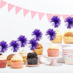 Gyufise 30Pcs Foil Firework Cupcake Toppers Sparkle Tinsel Cake Toppers Tinsel Drink Cake Decoration Cocktail Picks for Birthday Wedding Graduation Party Supplies Dark Purple