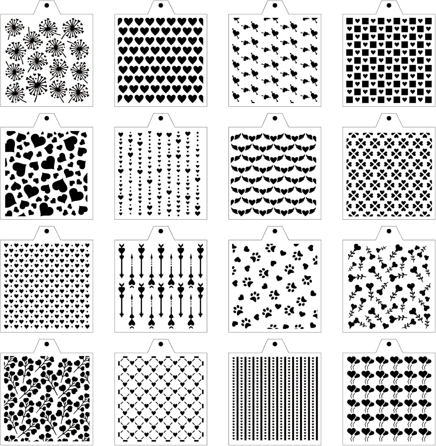 16 Pcs 5.5x5.5in Cookie Stencil Baking Stencils for Royal Icing Cookies, Airbrush Cookies; Sugar Cookie Stencils,Craft Painting Stencil, Stencil Genie Stencils (Heart), White
