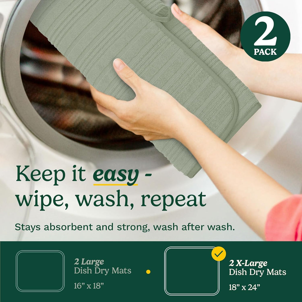 Cuisinart Dish Drying Mats for Kitchen Counter - (2) 18" x 24" Ultra Absorbent Dish Drying Mat XL - Foldable, Machine Washable, Fast Drying Dish Mat (Horizontal Stripes)
