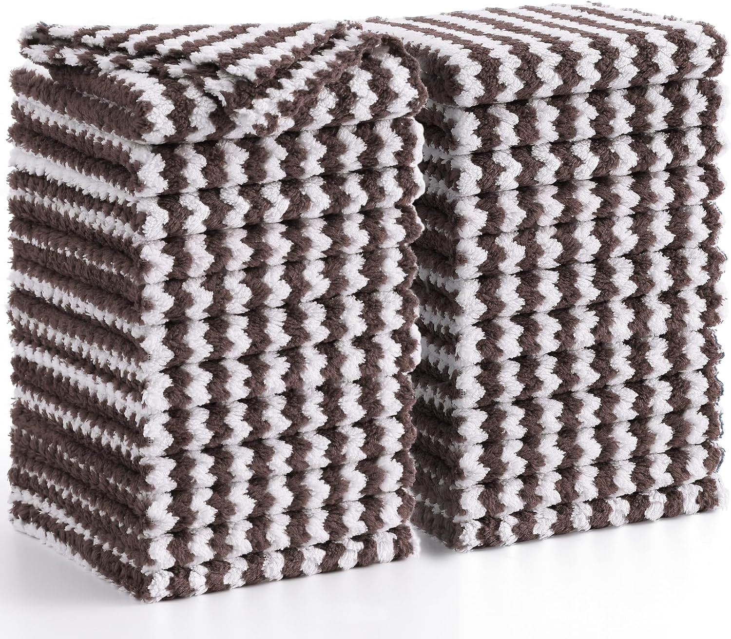 Homaxy 24 Pack Kitchen Dish Cloths, Ultra Soft and Absorbent Dish Towels, Reusable Fast Drying Microfiber Cleaning Cloth, Coral Velvet Wave Design No-lint, 10 x 10 inches, Brown