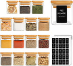 ComSaf 16Pcs Glass Spice Jars with Bamboo Lid, 4oz Airtight Square Spice Containers with 275 Black Lables, Empty Seasoning Jars for Spice Salt Sugar