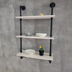 White Floating Shelves 24 inch Pipe Wall Shelves Bathroom Shelves Over Toilet with Wood Planks Industrial Pipe Floating Shelves Farmhouse Bathroom Pipe Shelves Wall Mounted
