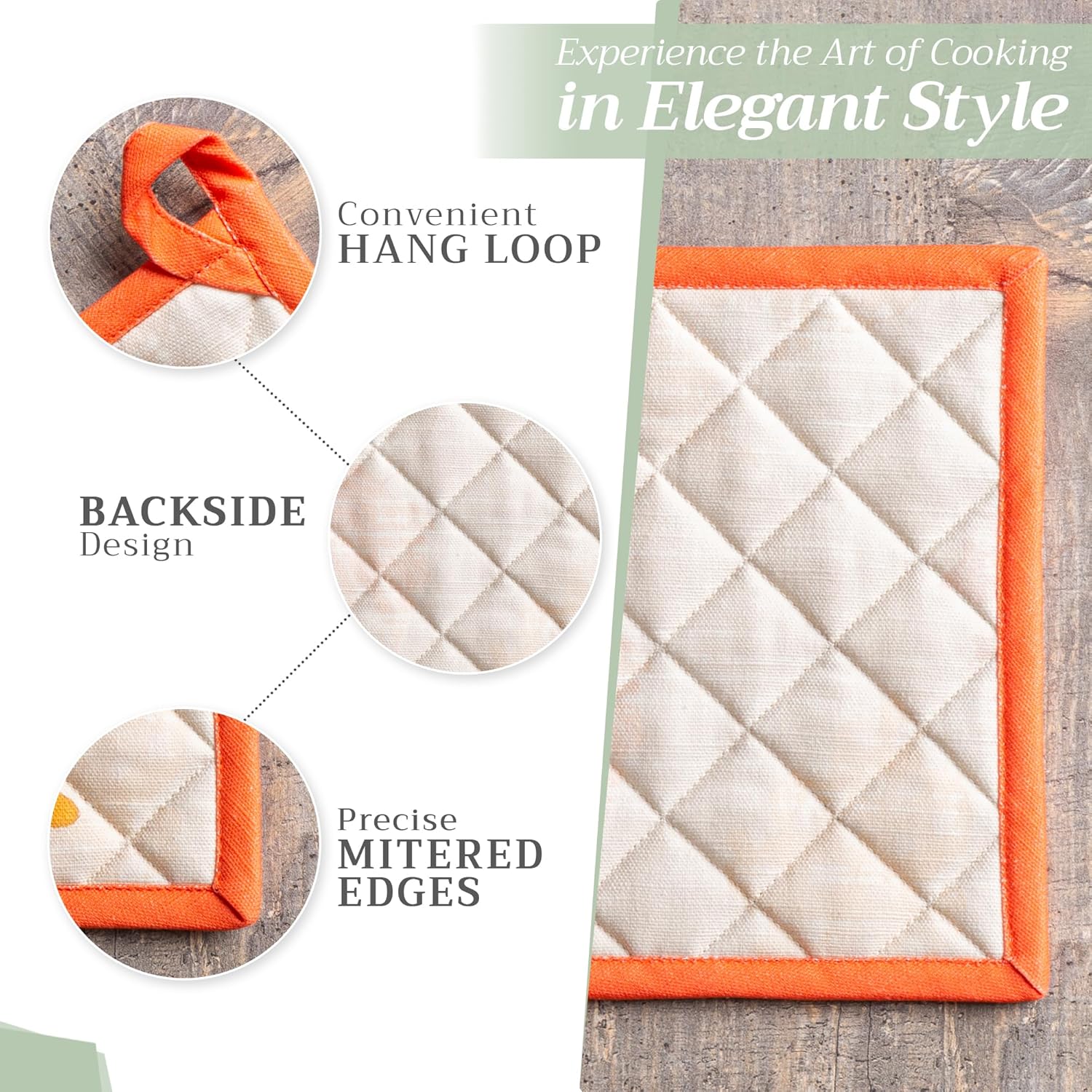 Maison d' Hermine Pot Holders Set 100% Cotton Heat Resistant Potholders 8" x 8" Hot Pads with Loop BBQ, Cooking, Baking, Grilling, Kitchen, Handling Hot Pans (Pack of 2, Colors of Autumn)