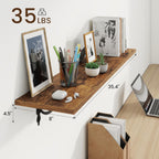 RICHFOCUS Floating Shelves for Wall Decor, 35.4W x 8D Wall Shelves Set of 2, 8 Inch Deep Rustic Wood Shelves Wall Mounted with Brackets, Long Shelves for Living Room Bedroom Kitchen, Rustic Brown